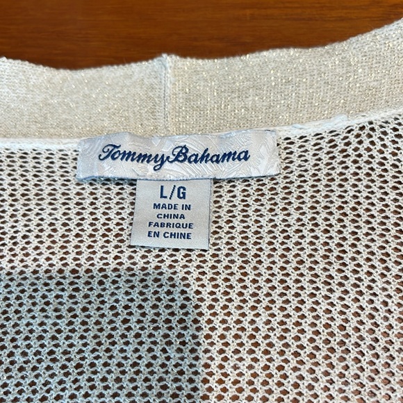 Tommy Bahama linen blend gold metallic open sheer cardigan swim coverup Large - Picture 3 of 5